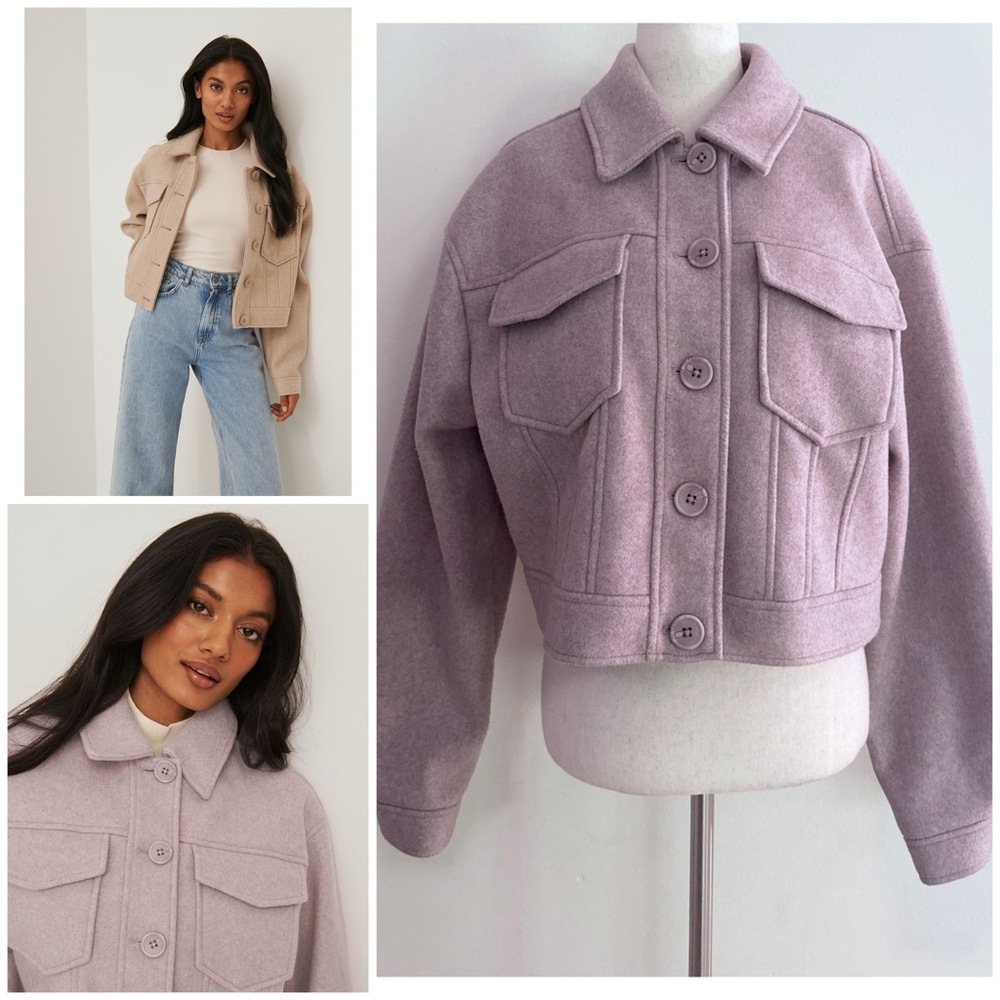EUC NA-KD Patch Pocket Oversized Lilac Purple Cropped Bomber Utility Jacket